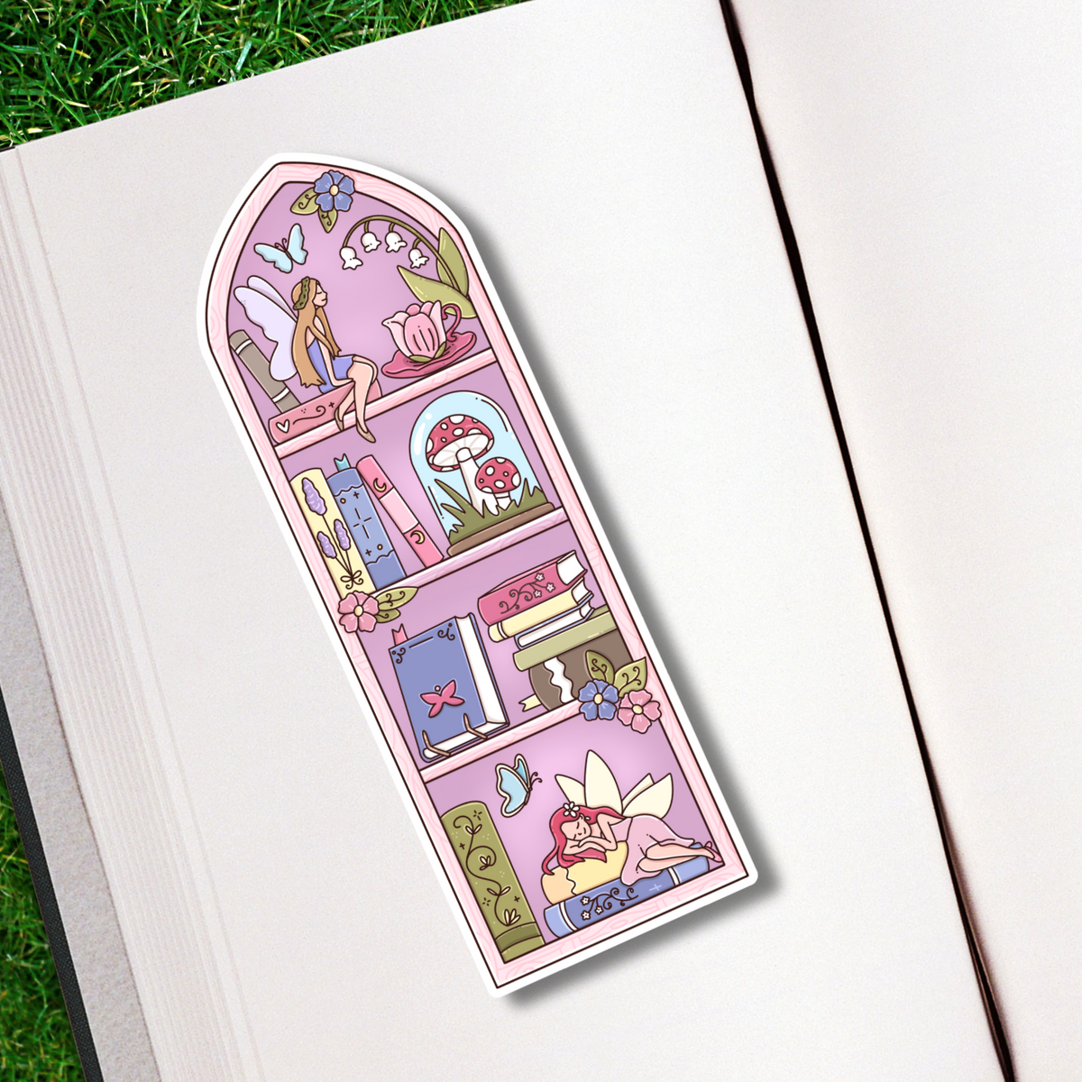 Pink Fairy Tale Bookshelf Bookmark | Magical Whimsical Bookish Gift | Matte Double-Sided Bookmark | Book Lover