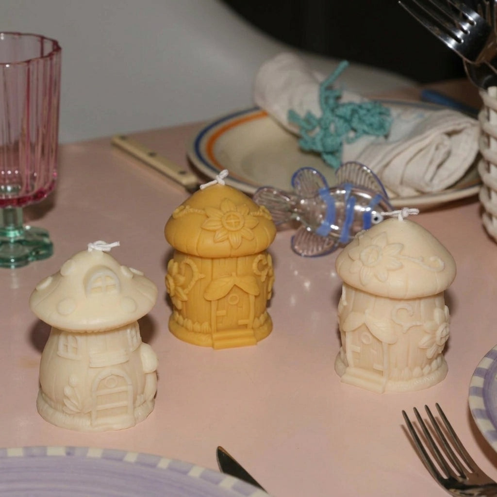 Mushroom Cottage Beeswax Candle