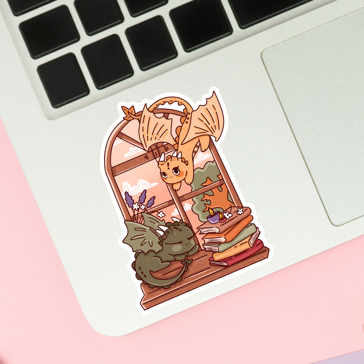 Bookish Dragon Window Matte Sticker 3” | Fantasy Magical Bookish Gift | Book Lover